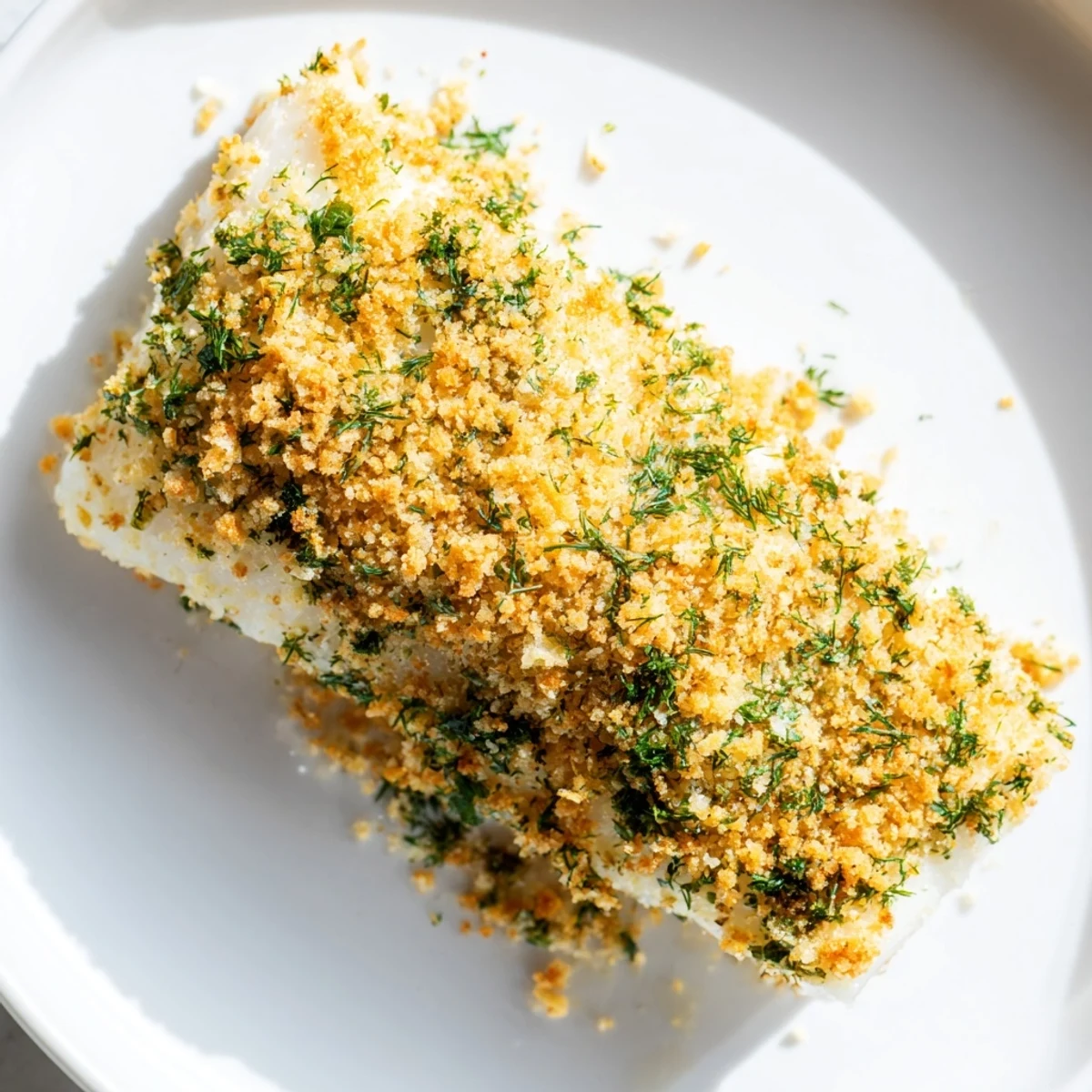 Seasoned Baked Cod with Lemon Herb Panko Breadcrumbs paired with a fresh green salad for dinner.