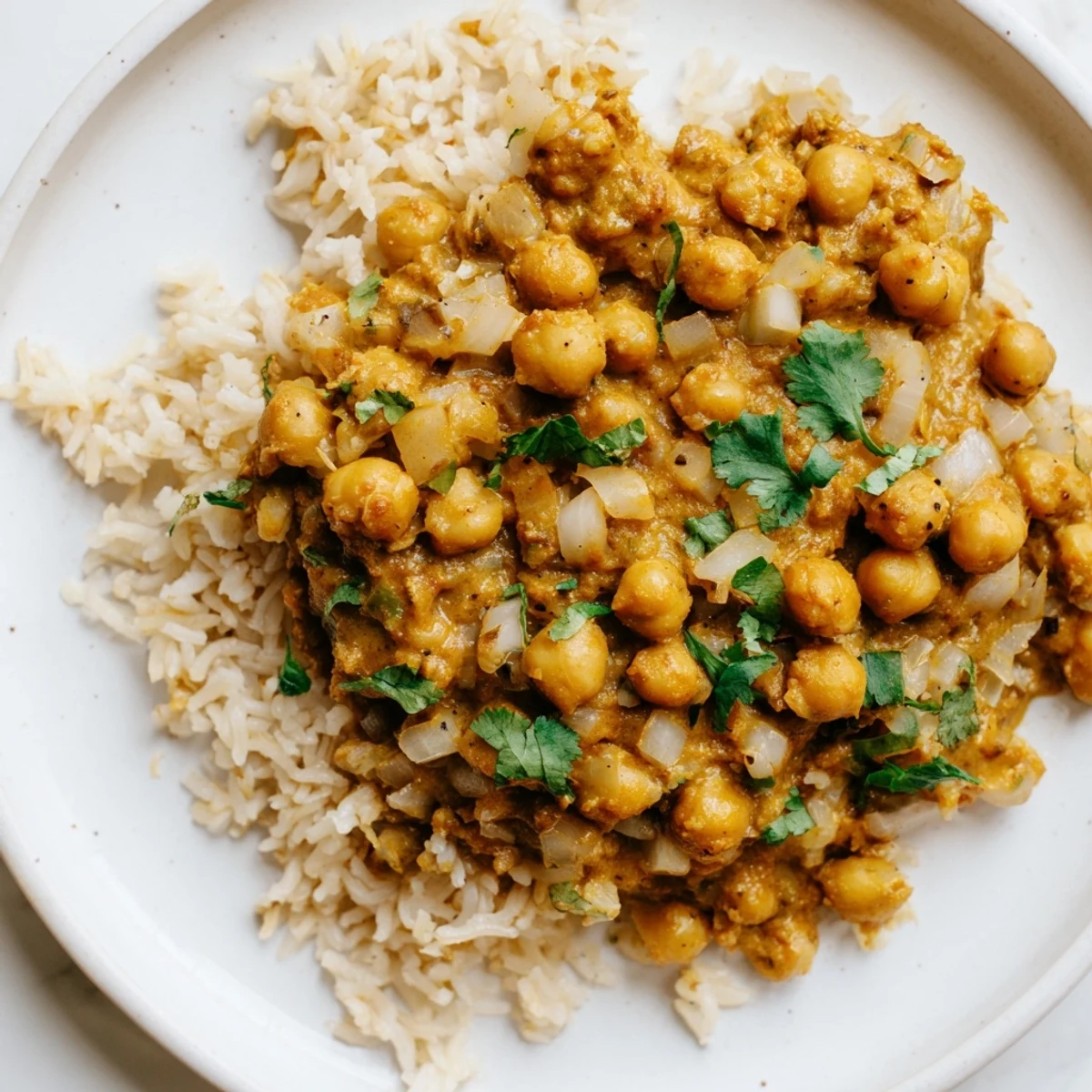 Vegan Chickpea Tikka Masala and basmati rice, perfect for a cozy weeknight dinner.