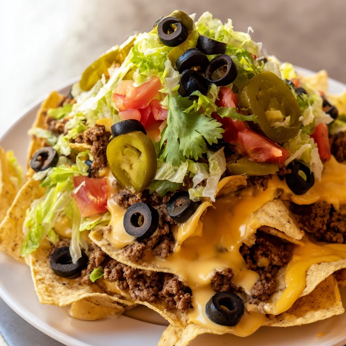 Freshly made tailgate nacho bar spread with melty queso, crunchy chips, and all the fixings for building the ultimate game day appetizer.