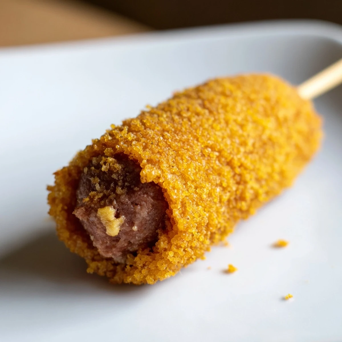 Halal beef franks coated in crispy cornmeal batter, ready to dip in tangy sauces at a festive Super Bowl party.