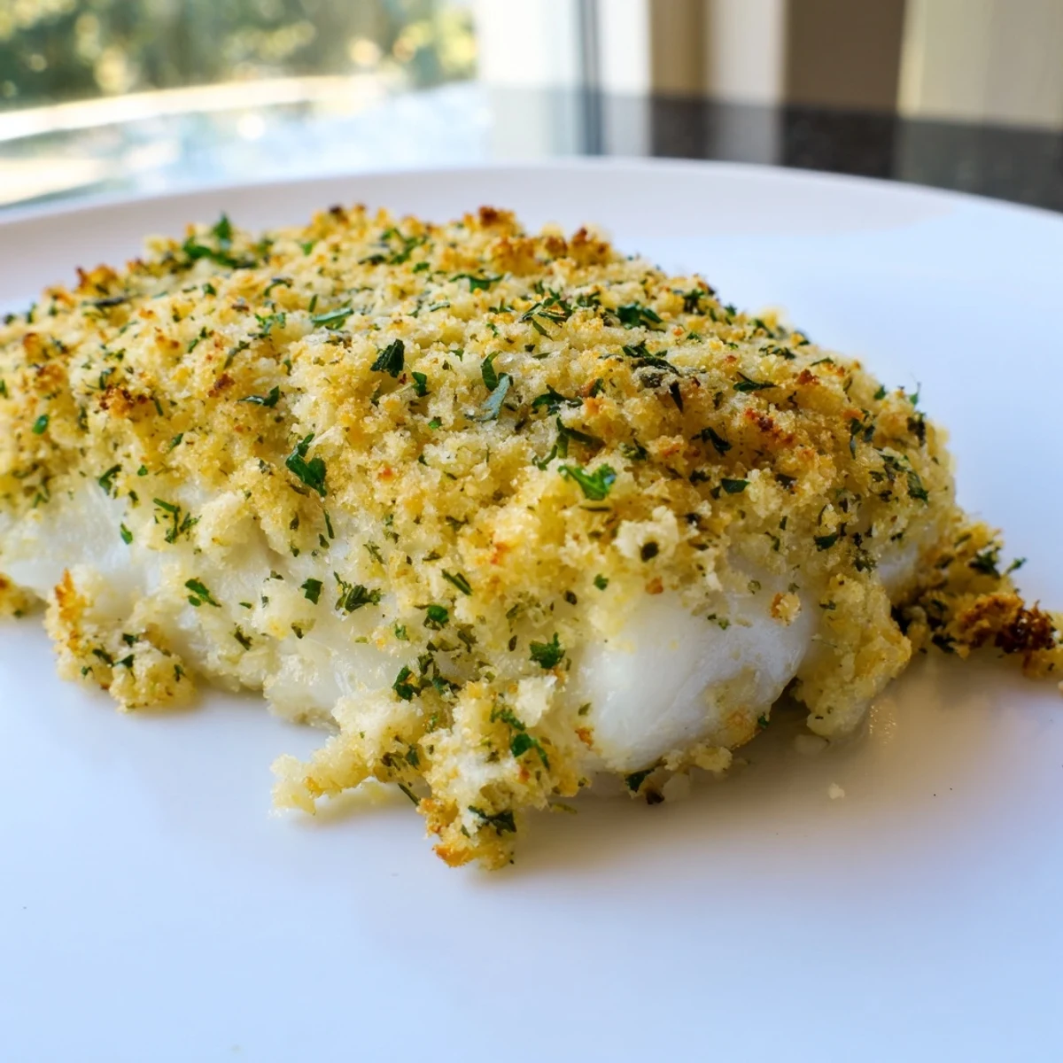 Tender baked haddock with a crispy herb crumb topping, flaky and moist, ideal for a quick weeknight dinner.