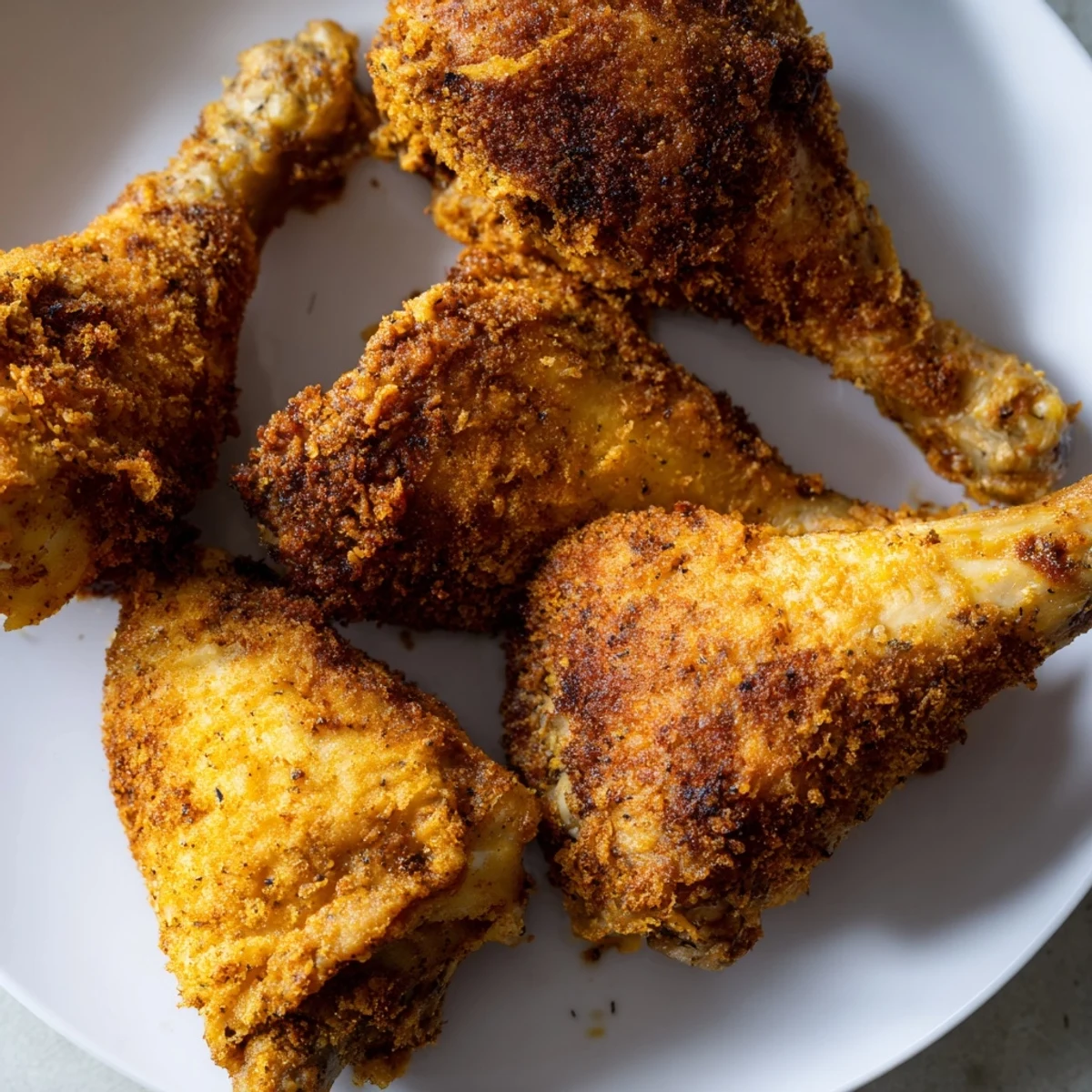 A platter of Cajun Fried Chicken served with creamy coleslaw and cornbread, perfect for a Southern meal.