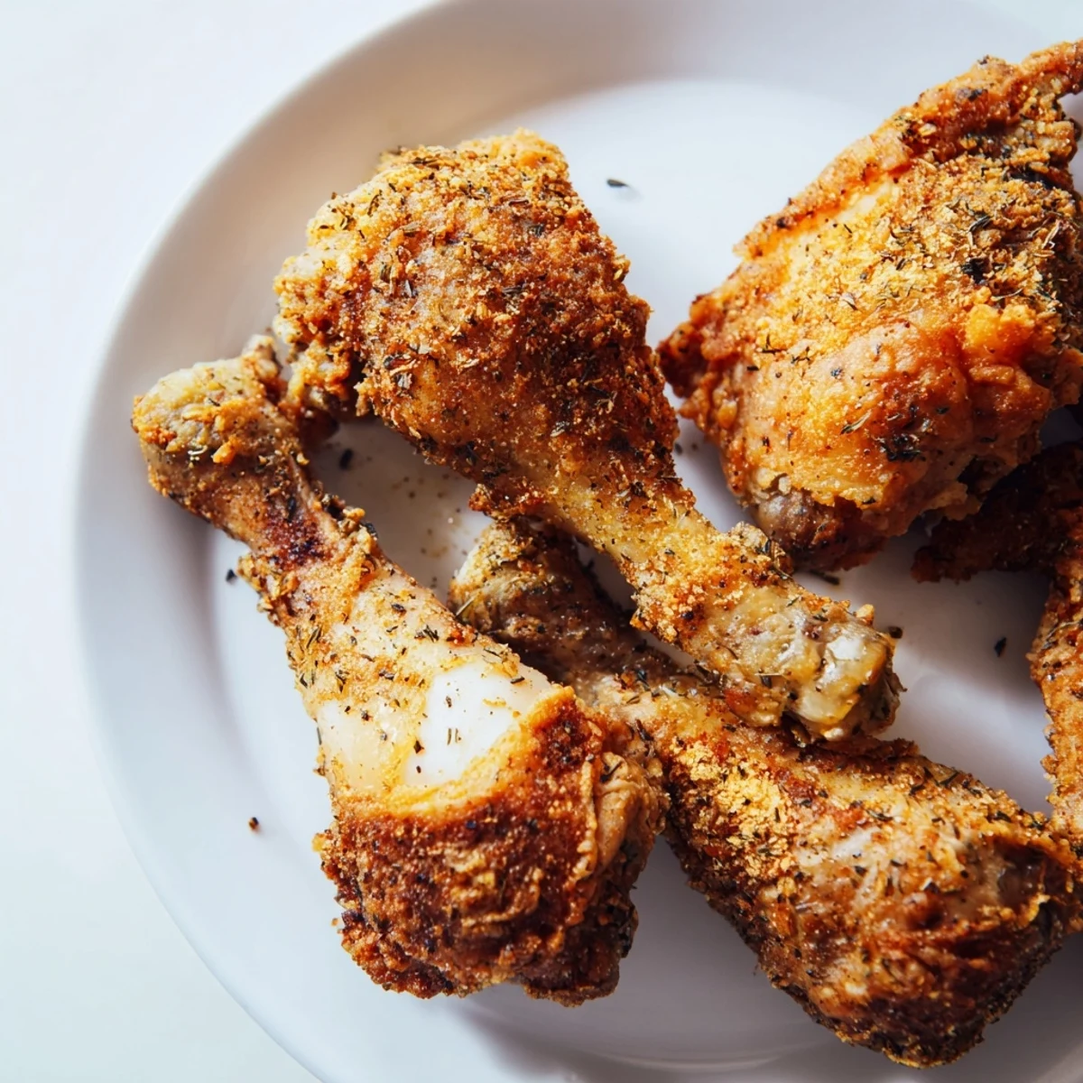 Close-up on Cajun Fried Chicken, highlighting the textured, spice-infused breading glistening with a hint of oil.