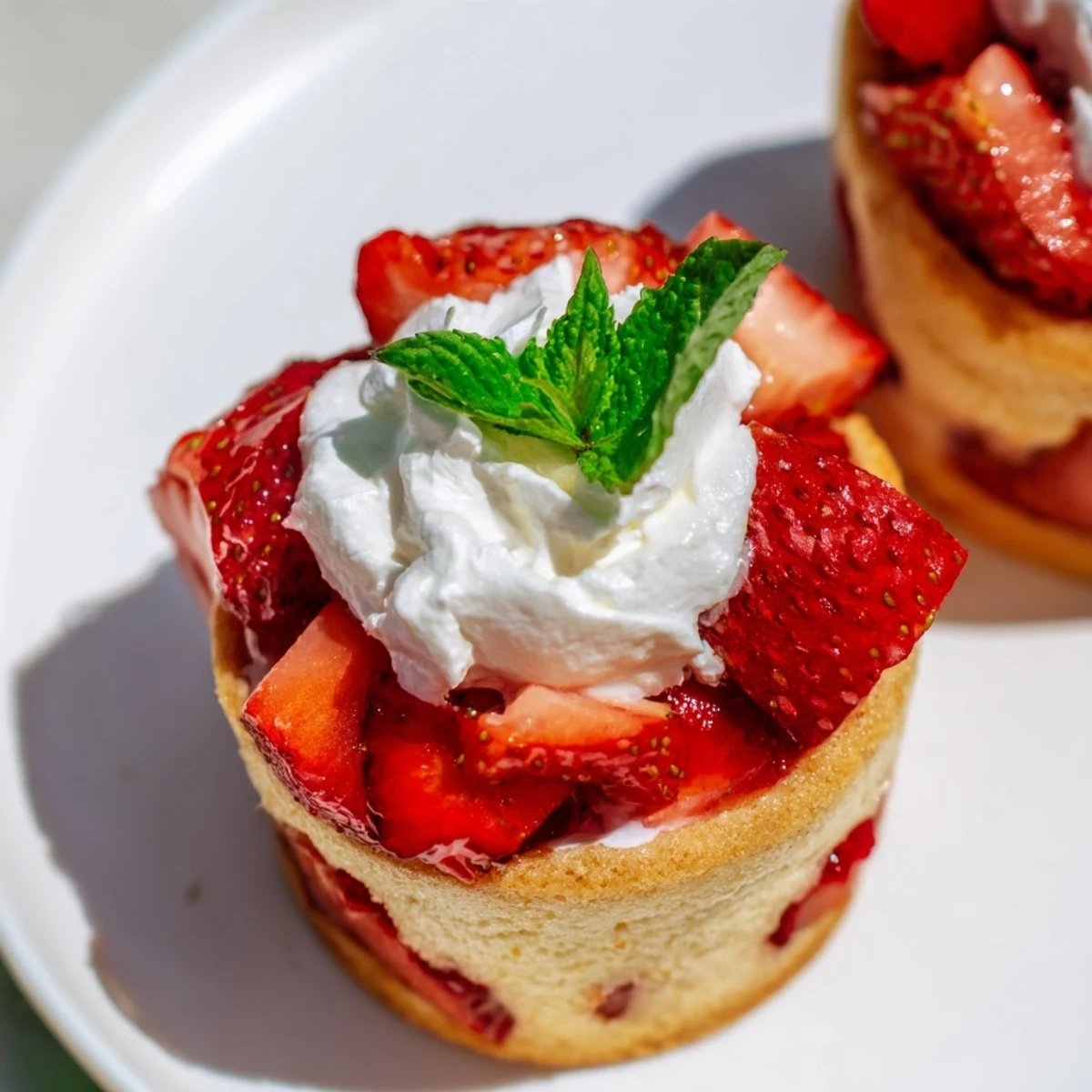 A close-up of Strawberry Shortcake Cups with juicy berry layers and pillowy cream, perfect for summer desserts.