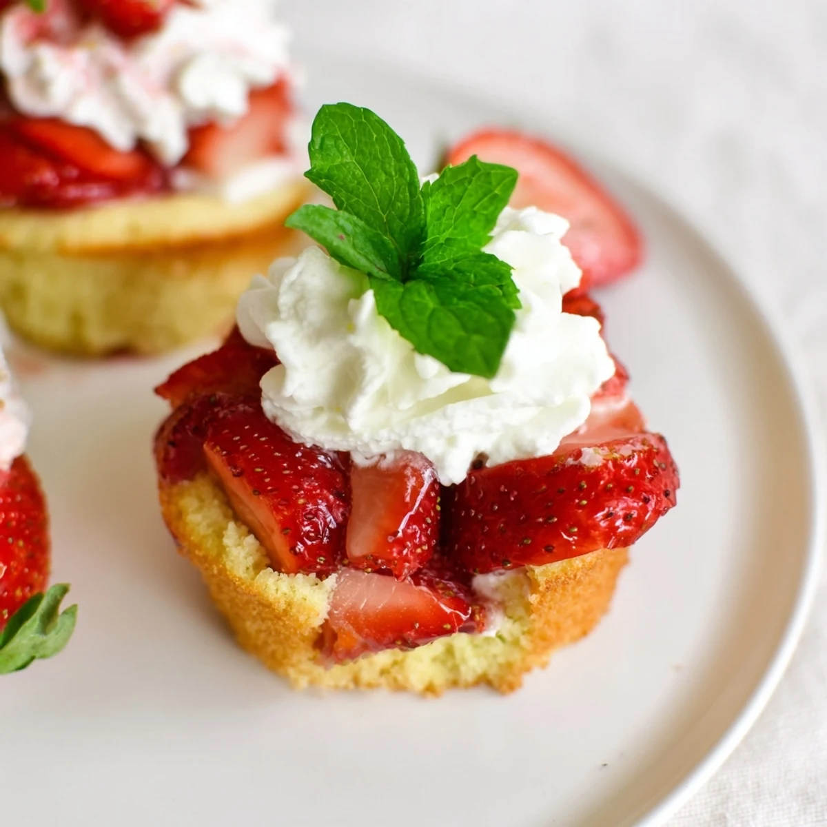 Homemade Strawberry Shortcake Cups served in individual portions, showcasing flaky pastry and sweet, glistening strawberries.