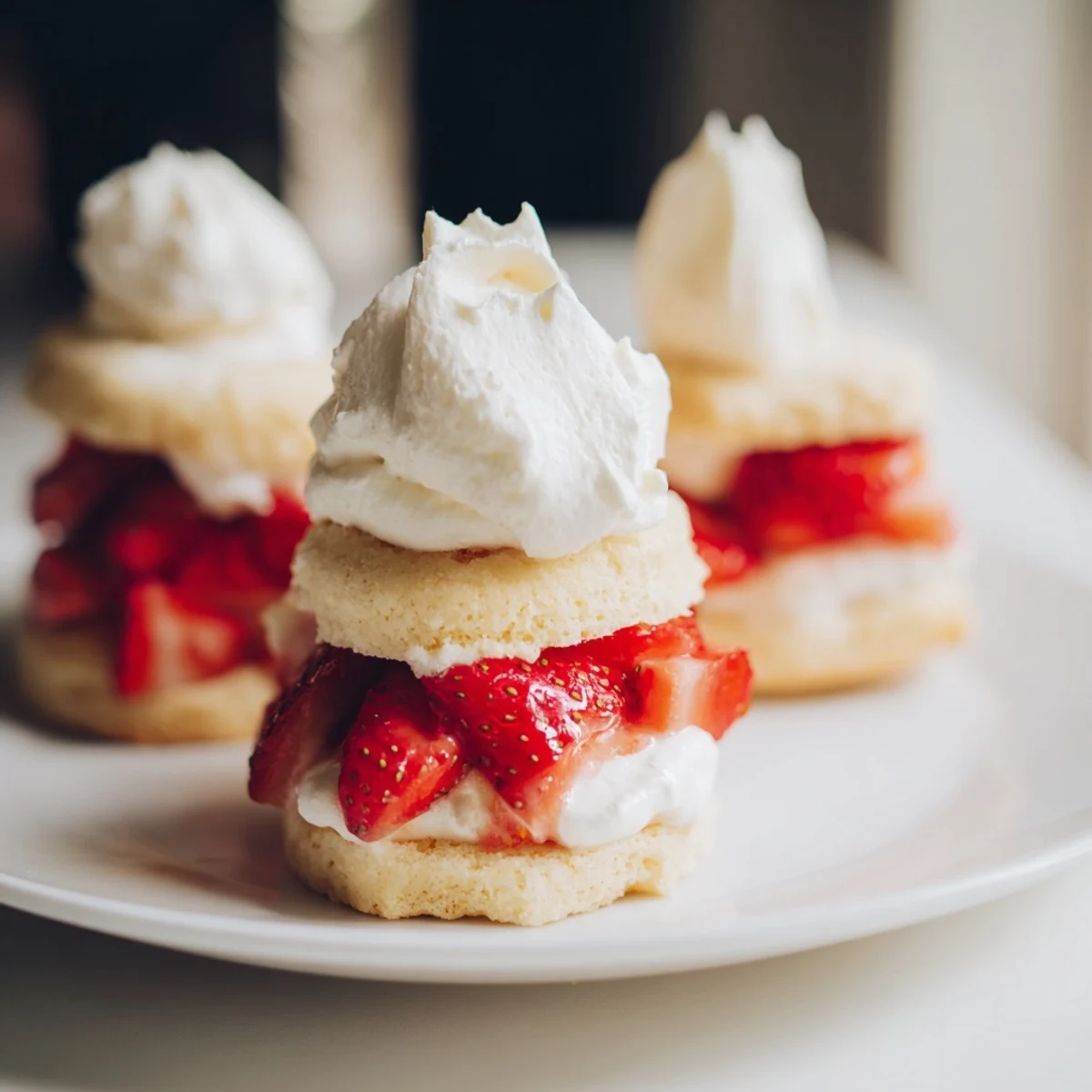 Freshly baked Strawberry Shortcake Cups layered with juicy strawberries and homemade whipped cream for a sweet dessert.