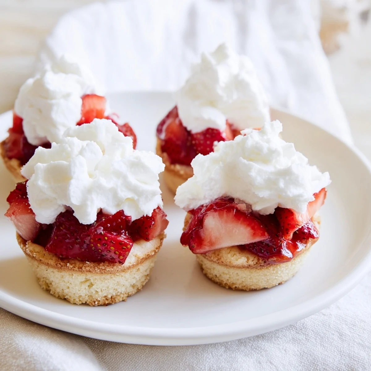 Visually appealing Strawberry Shortcake Cups topped with vibrant berries and creamy whipped dollops, ready to serve.