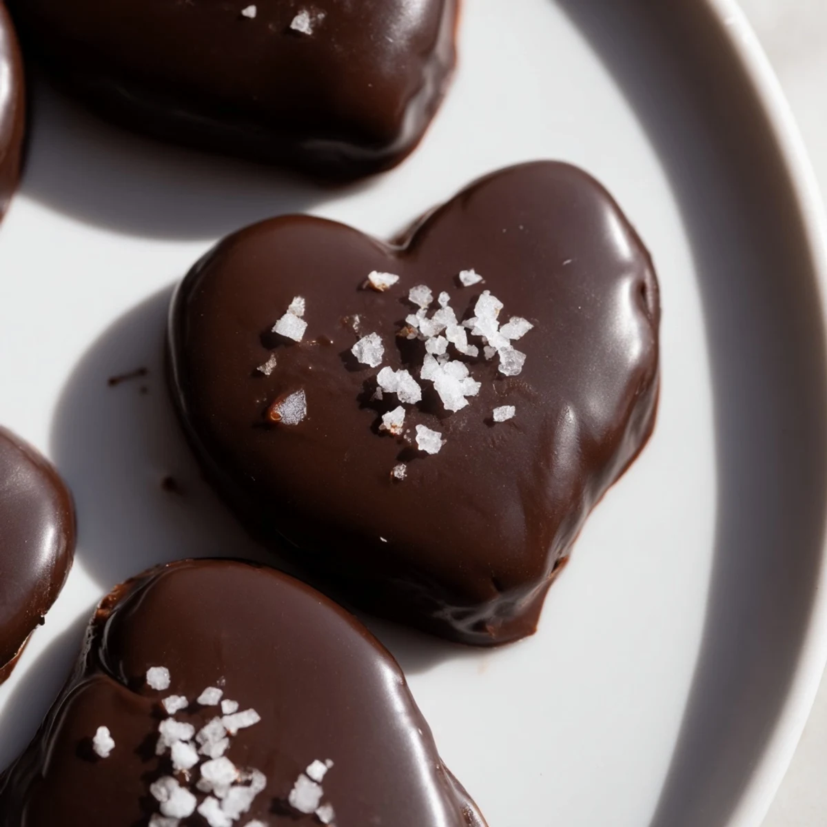 Homemade Chocolate Peanut Butter Hearts with Sea Salt arranged on a cooling rack.