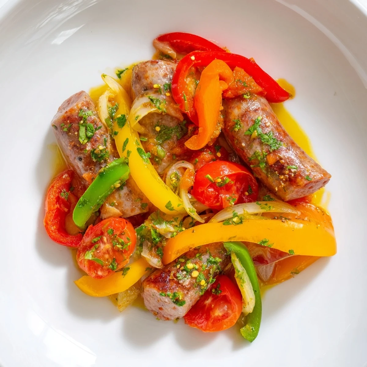 This hearty Beef Sausage and Pepper Skillet features savory sliced sausages and tender peppers perfect for weeknight dinner.
