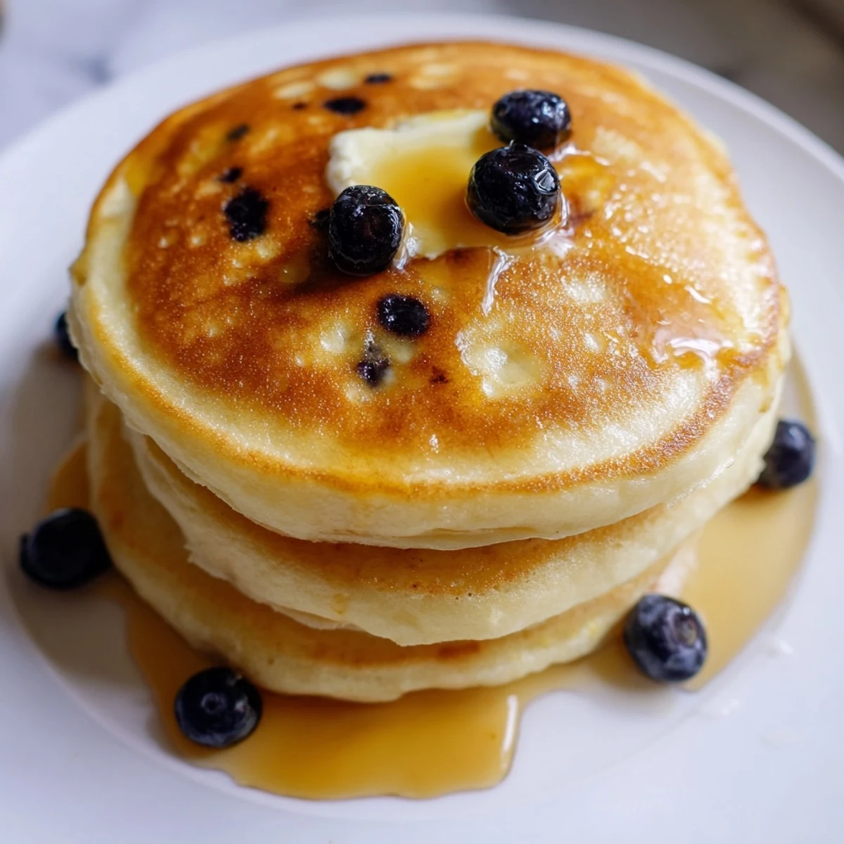 Sourdough Discard Pancakes served with fresh berries and a pat of butter for a hearty breakfast.