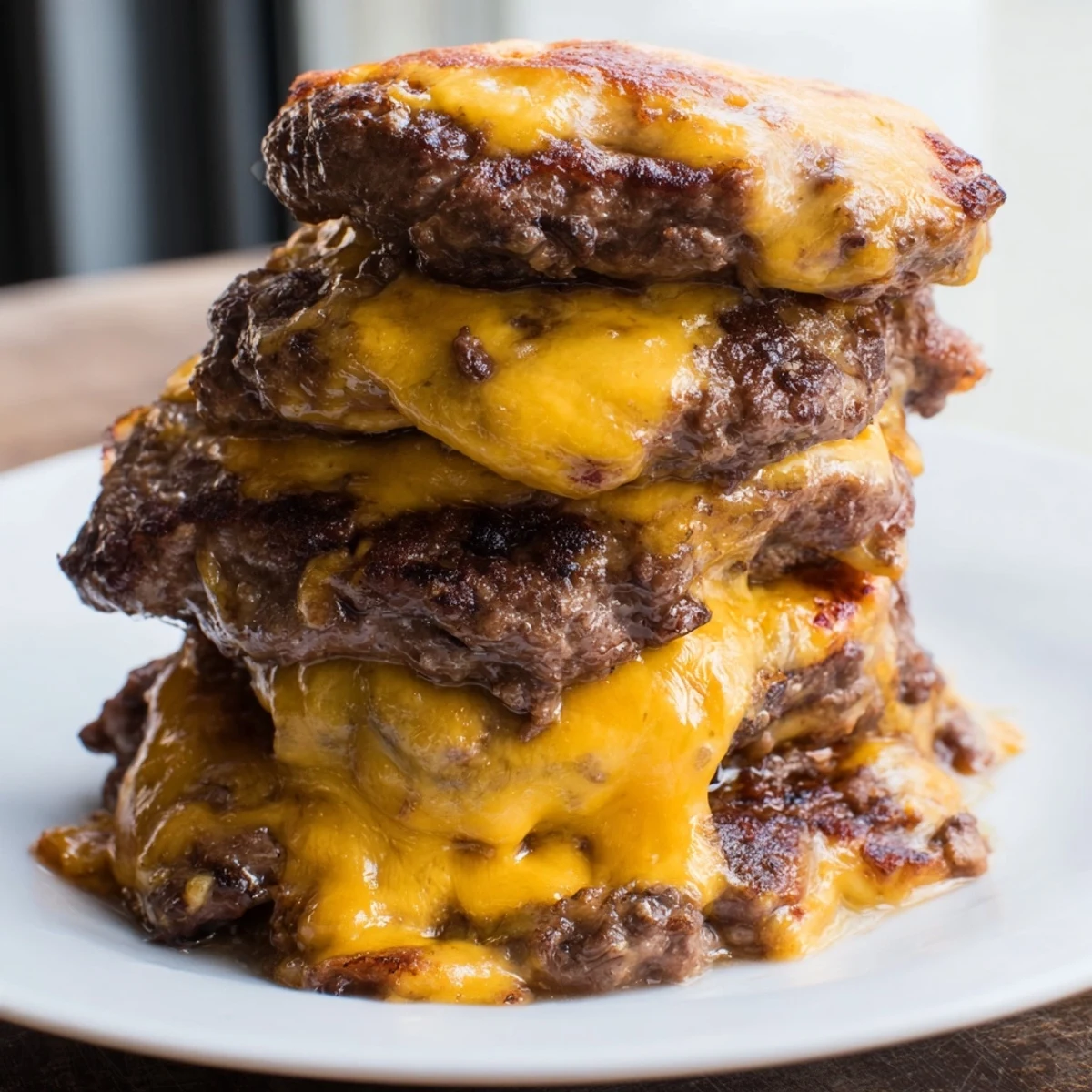 The Flying Dutchman Burger – Beef & Cheese Delight rests on a plate, topped with fresh pickles and tomato slices.