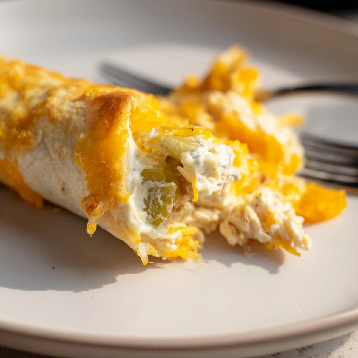 Golden-baked Dill Pickle Ranch Chicken Taquitos sit on a platter with a side of ranch dressing, showcasing their crispy, golden-brown shells and visible flecks of green dill and chopped pickles.