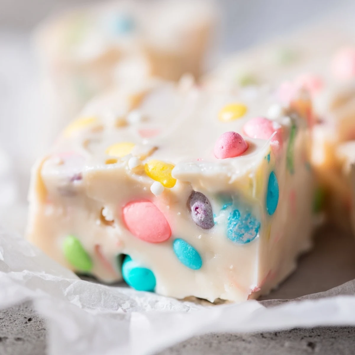 Smooth, chilled Easter Fudge bars decorated with colorful sprinkles for a spring celebration.
