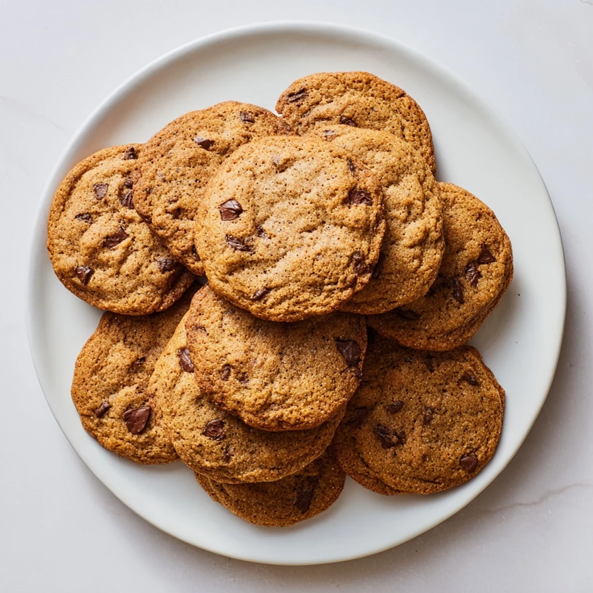 Stack of soft Chai Spiced Chocolate Chip Cookies beside a steaming mug of chai tea for a cozy snack.