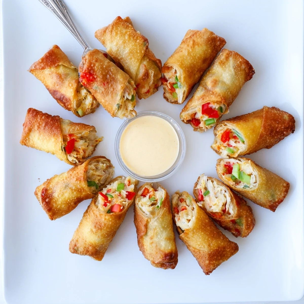 Freshly fried crab cake egg rolls resting on a napkin, revealing succulent crab filling and steam rising.