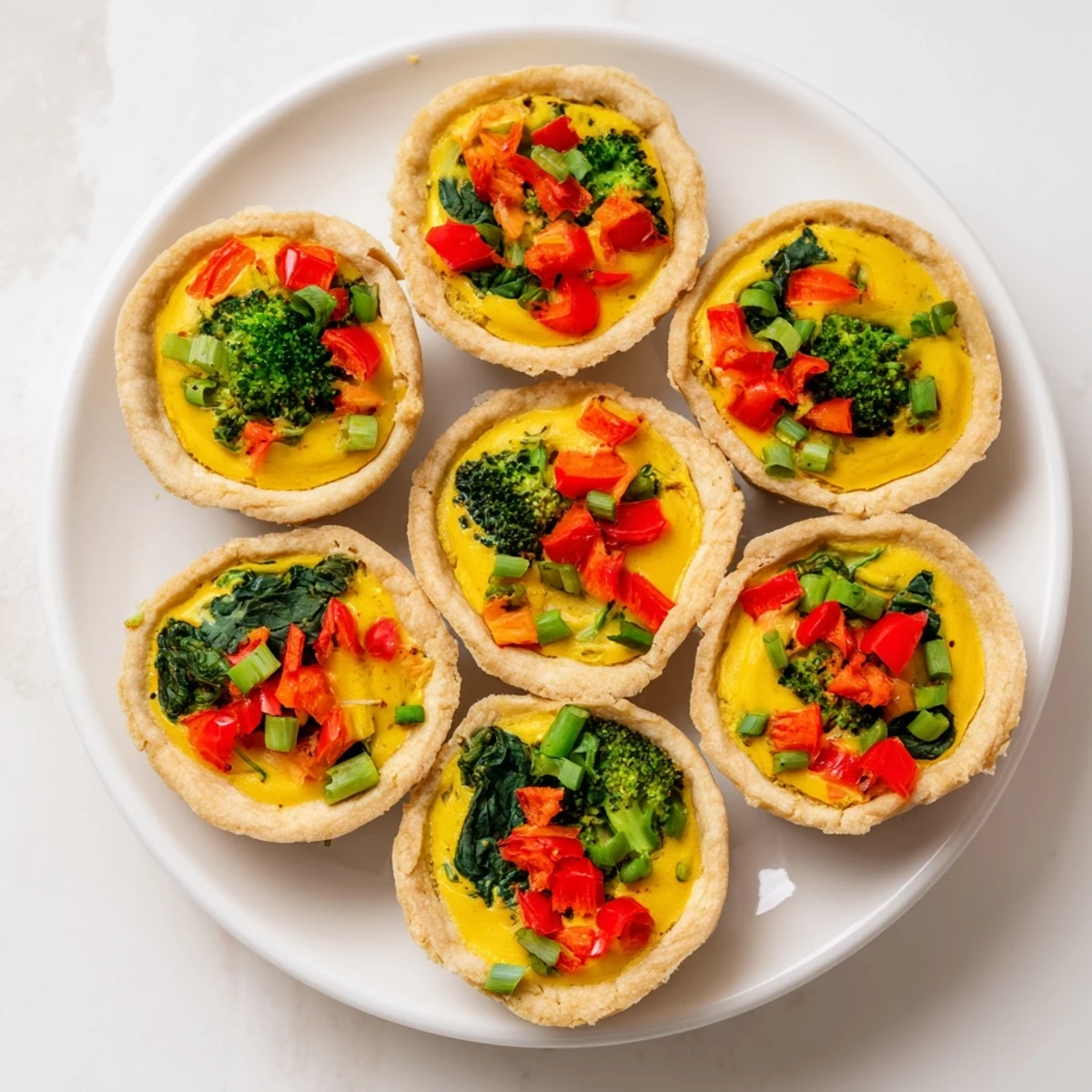 Freshly baked vegan mini quiches on a wooden board, ready for a healthy brunch.