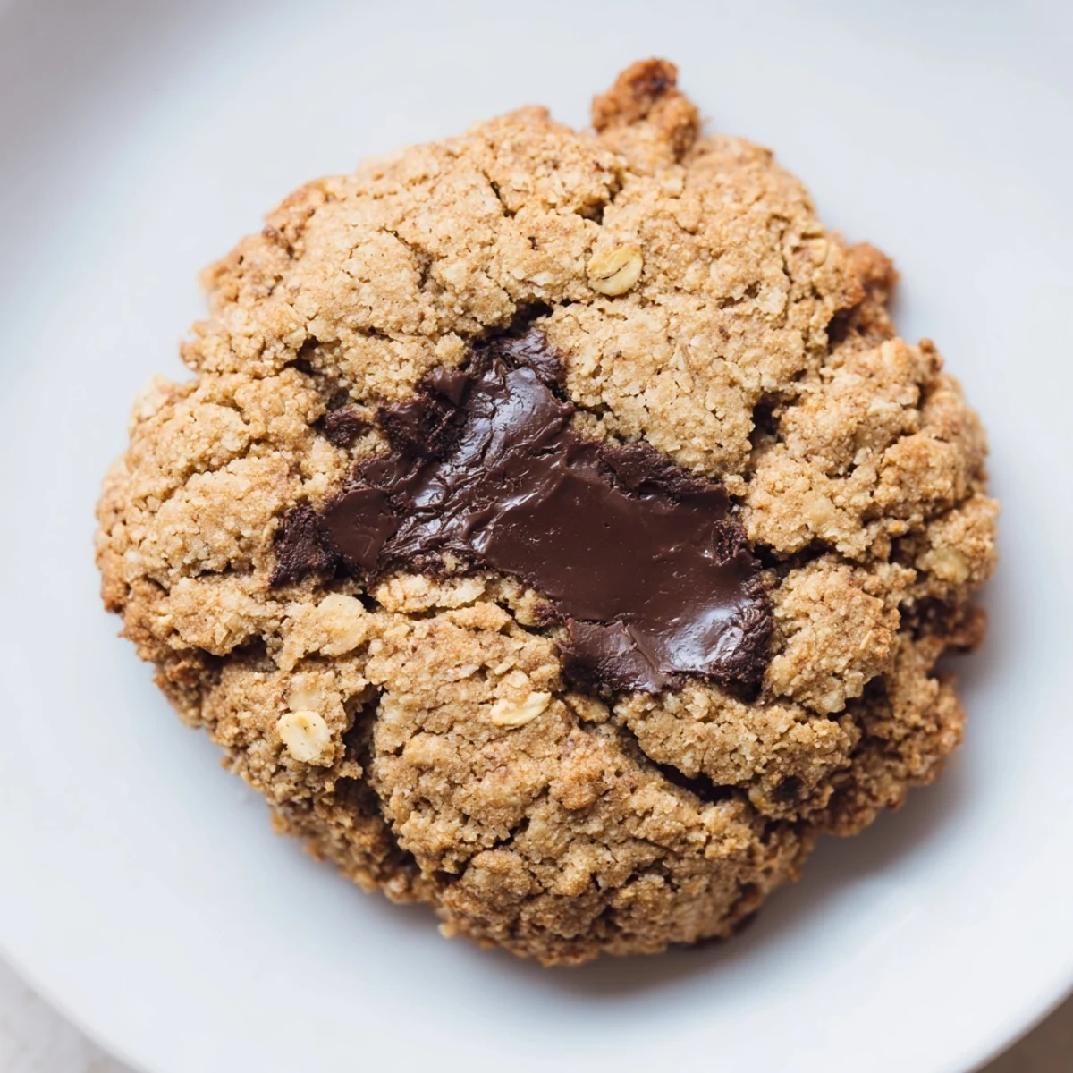 Overhead shot of freshly baked 4 Ingredient Crispy Chocolate Oat Cookies arranged on parchment paper, perfect for an afternoon snack.