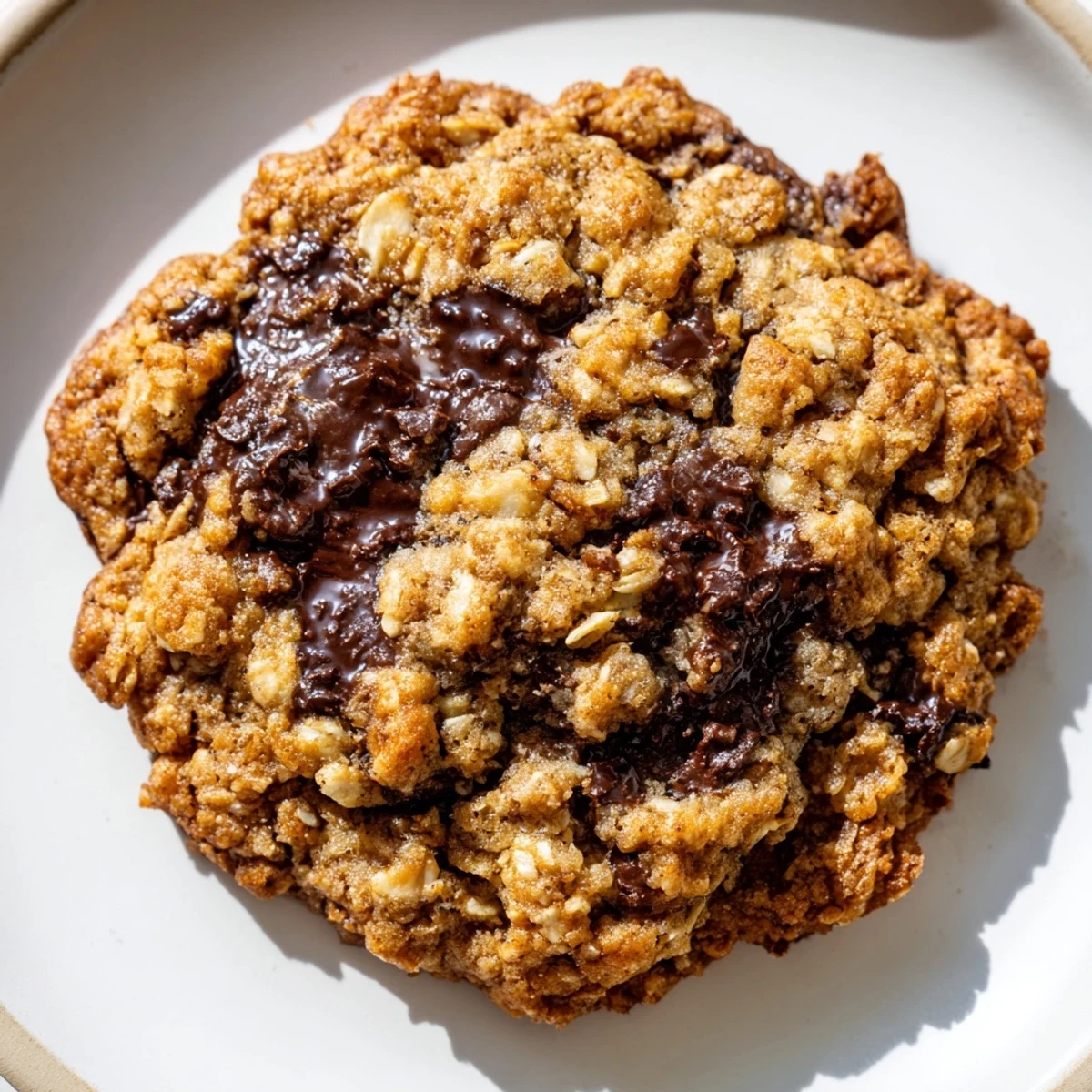 A close-up of golden brown 4 Ingredient Crispy Chocolate Oat Cookies on a wire cooling rack, steam rising gently from the oats.