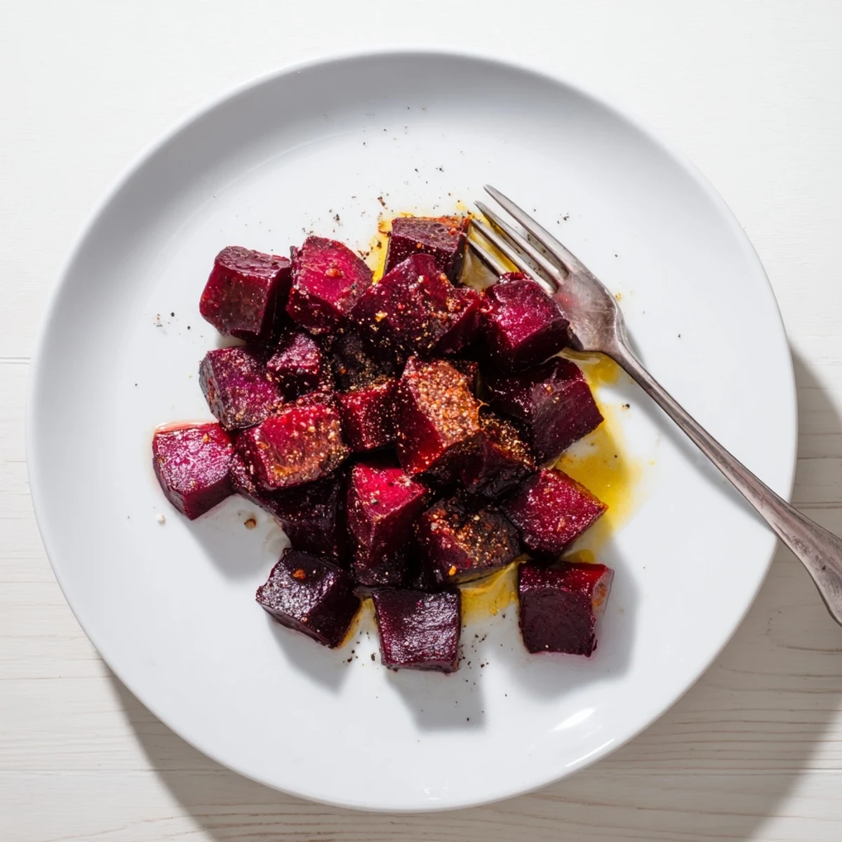 A close-up of Easy Roasted Beets in a ceramic bowl, with herbs scattered on top for a fresh look.