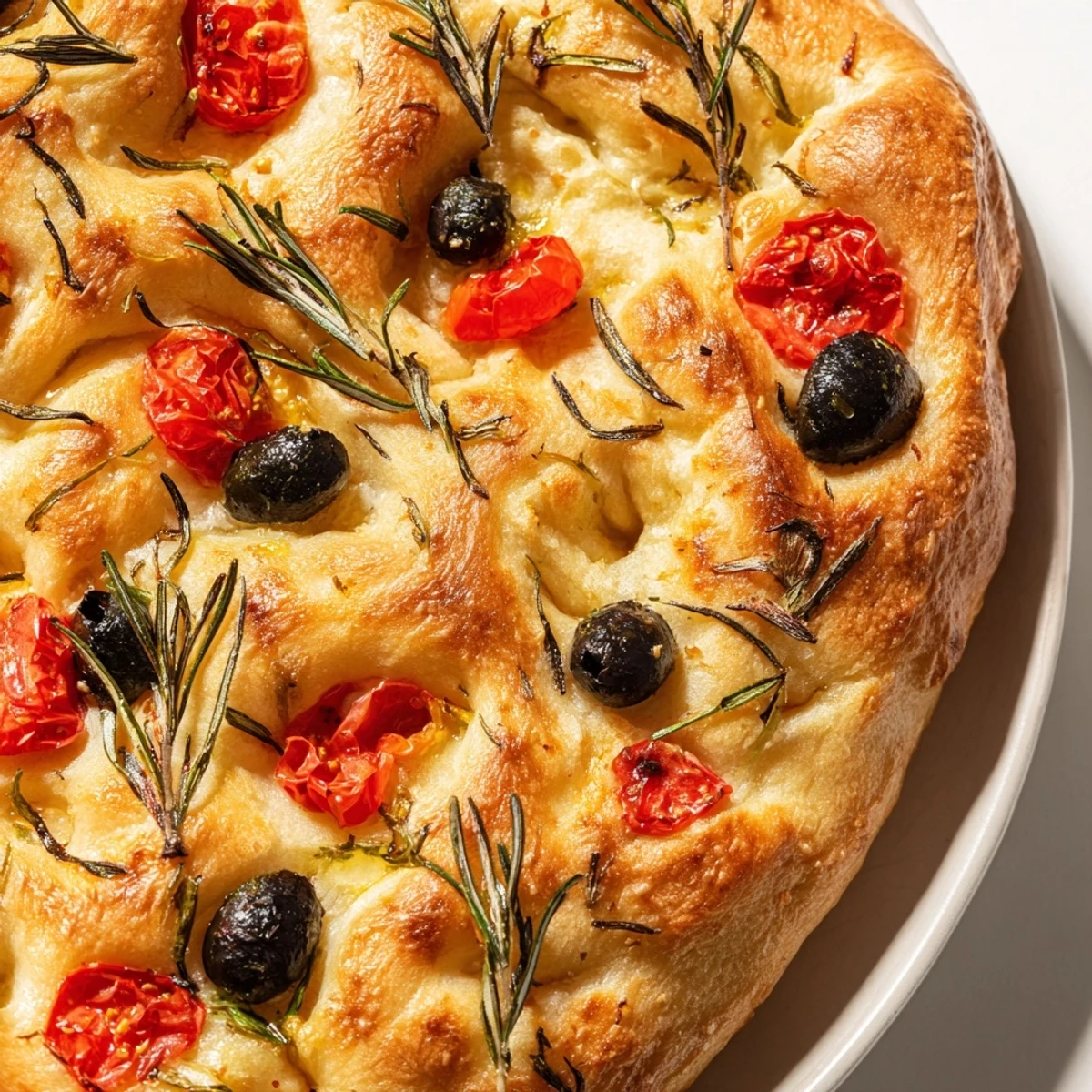 Golden brown crispy mini focaccia topped with fresh rosemary and flaky sea salt