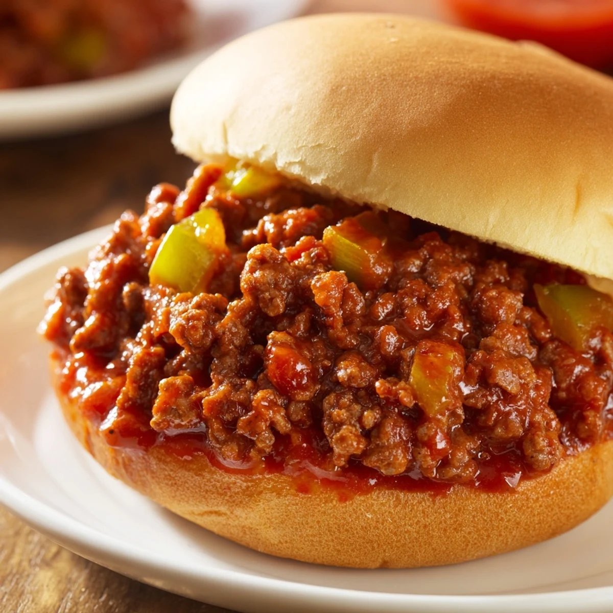 Hearty homemade Sloppy Joes sandwich piled with rich beef mixture on a toasted bun