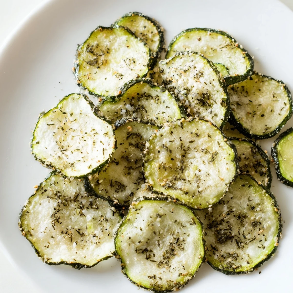 Golden crispy ranch cucumber chips arranged on a wooden serving board with fresh dill garnish