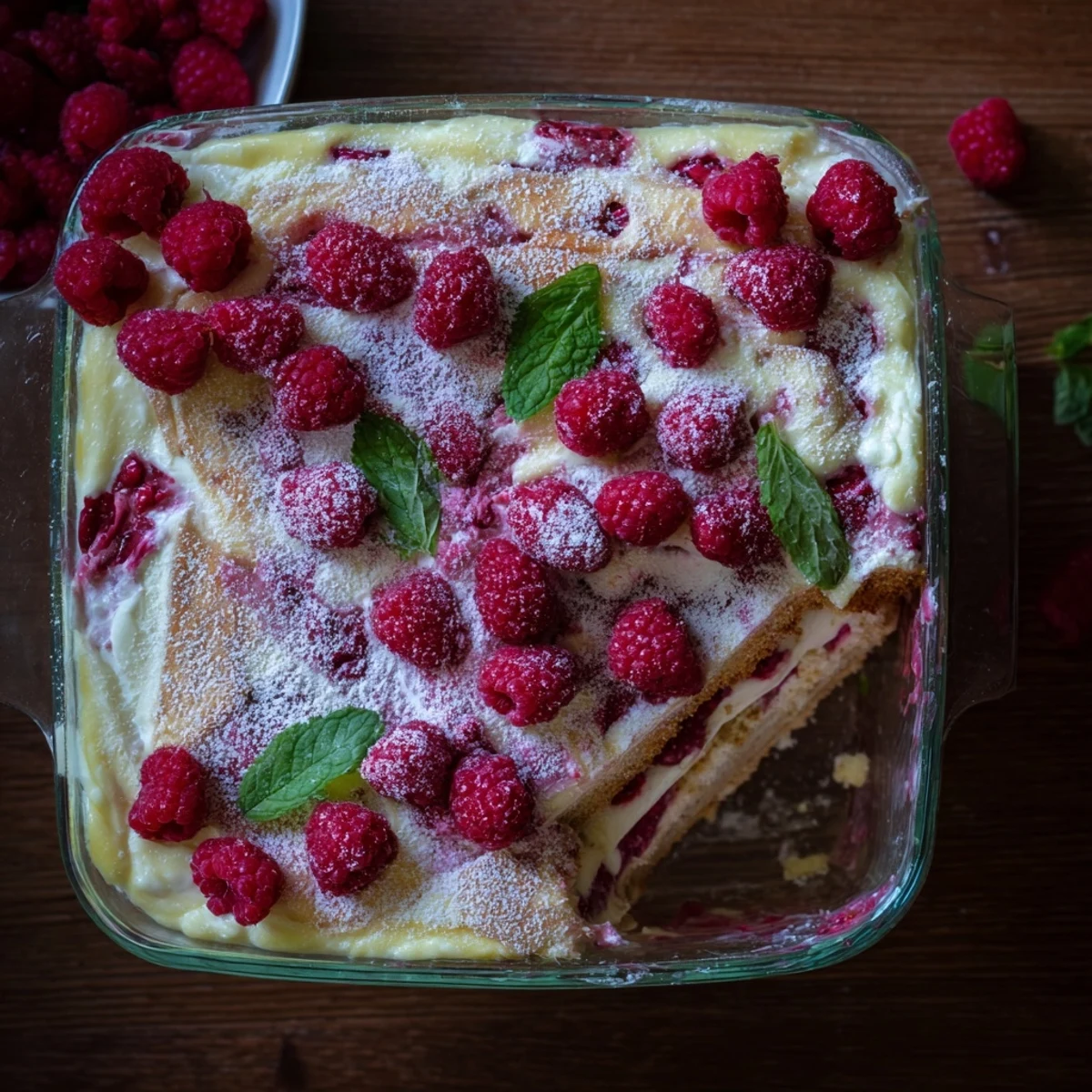 Raspberry tiramisu parfait displaying coffee-soaked ladyfingers beneath fluffy mascarpone cream and fresh ruby fruit garnish