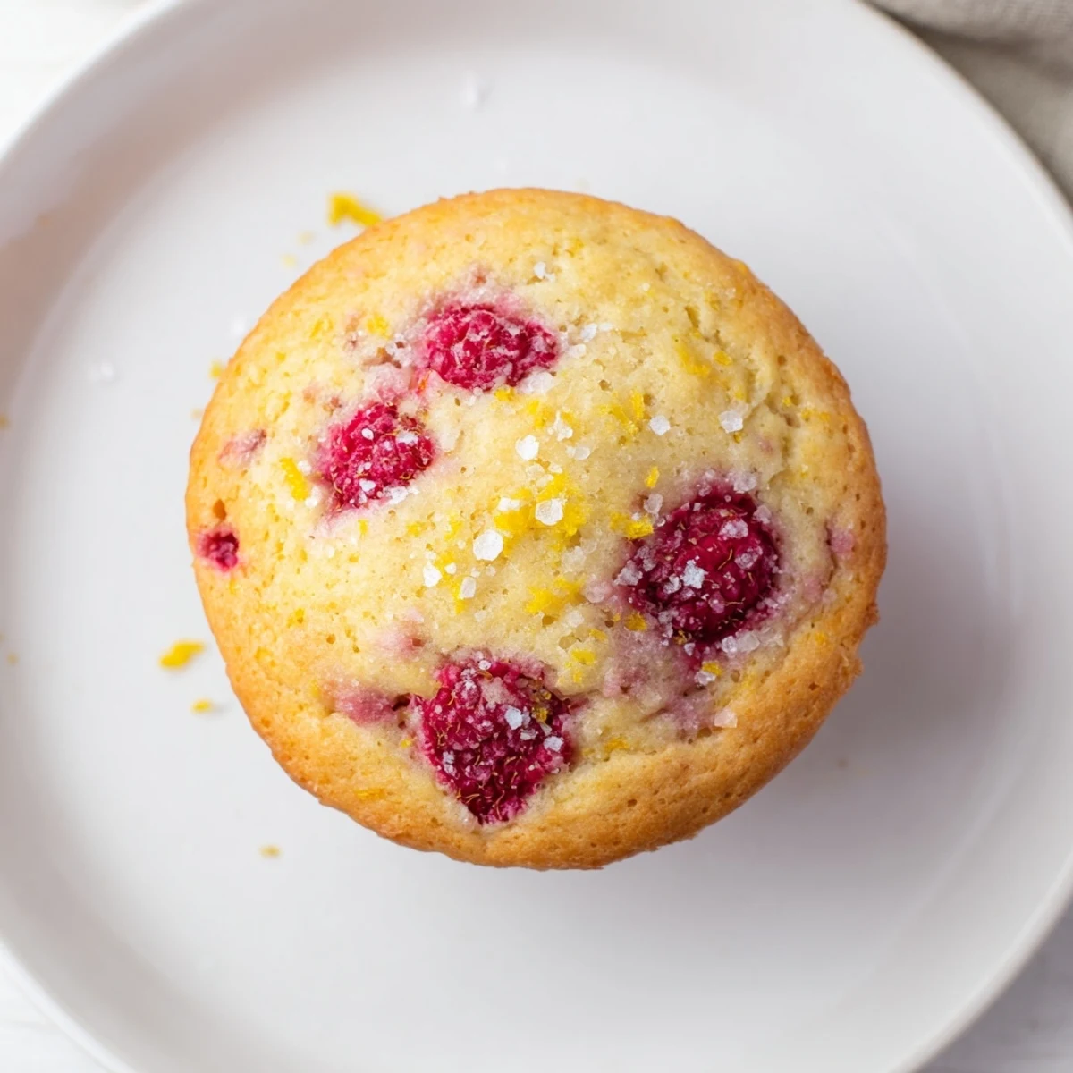 Fresh baked lemon raspberry muffins cooling on wire rack with visible fruit