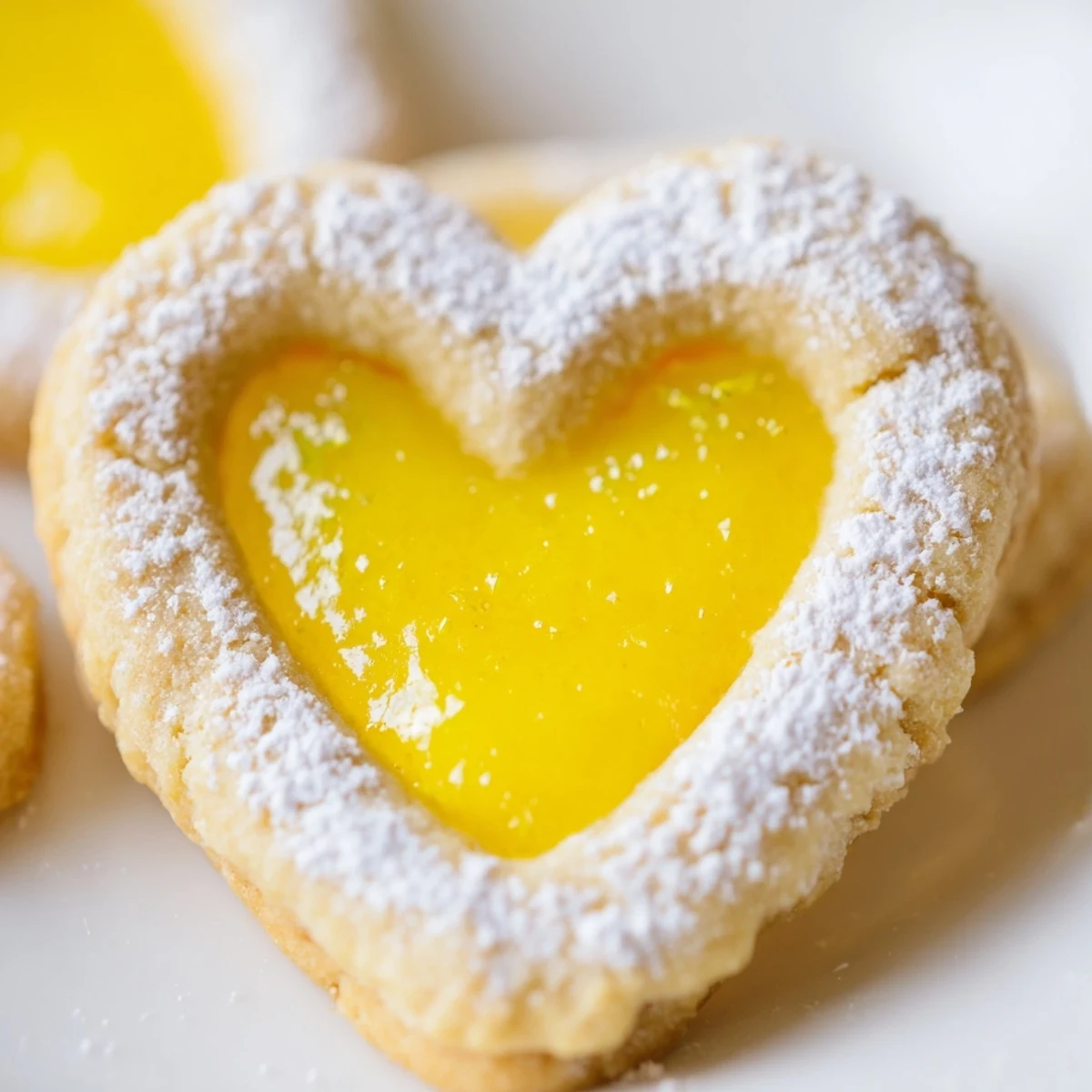 Buttery almond flour Linzer cookies dusted with powdered sugar and Meyer lemon curd