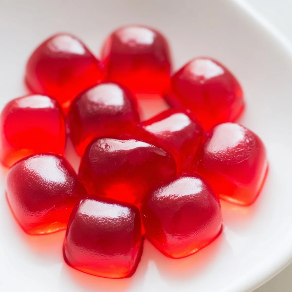 Fresh strawberry gummies set in heart-shaped silicone molds, glistening under natural light with a smooth, bouncy texture
