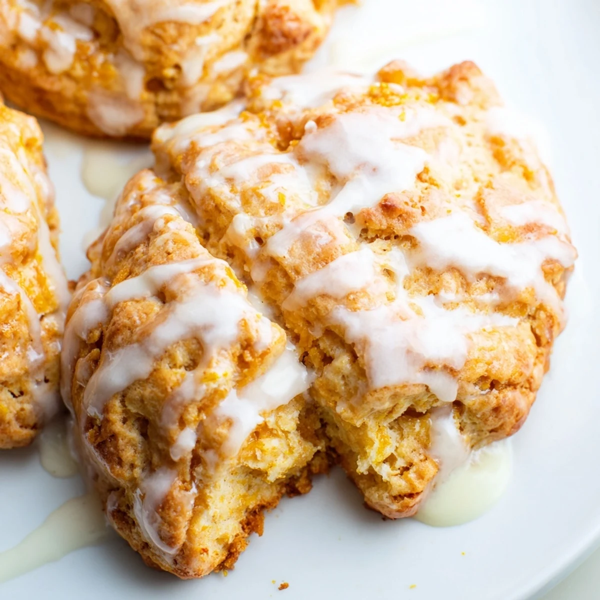 Fluffy buttery biscuits baked in sweet peach preserves topped with glossy vanilla icing