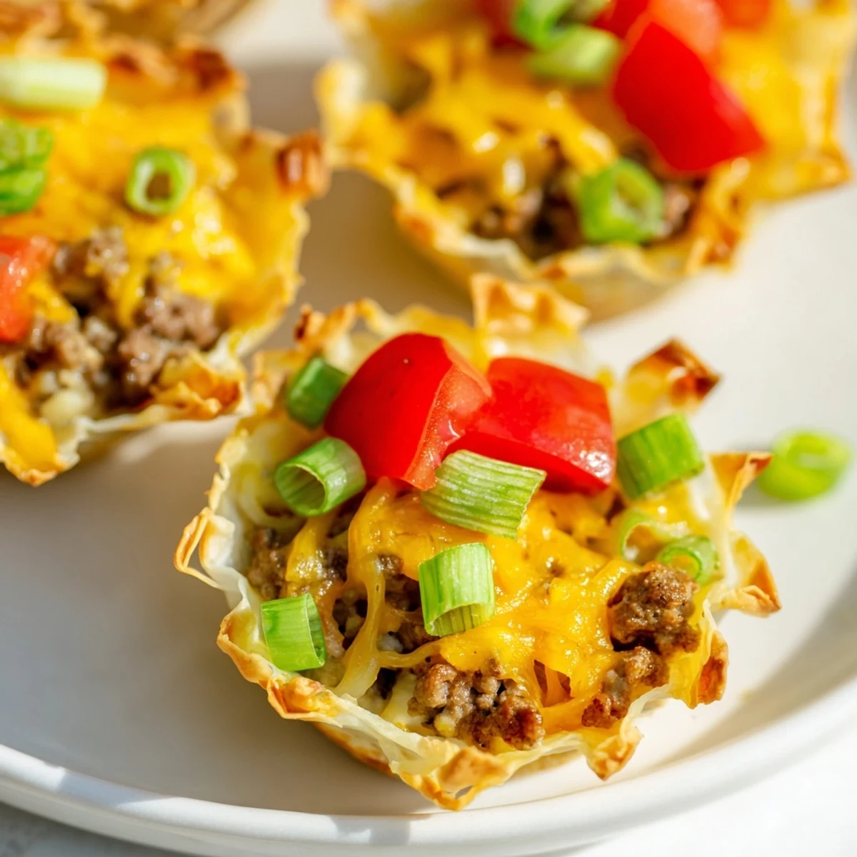 Baked Tex-Mex appetizer featuring taco beef, creamy ranch, and bubbly cheese topped with green onions