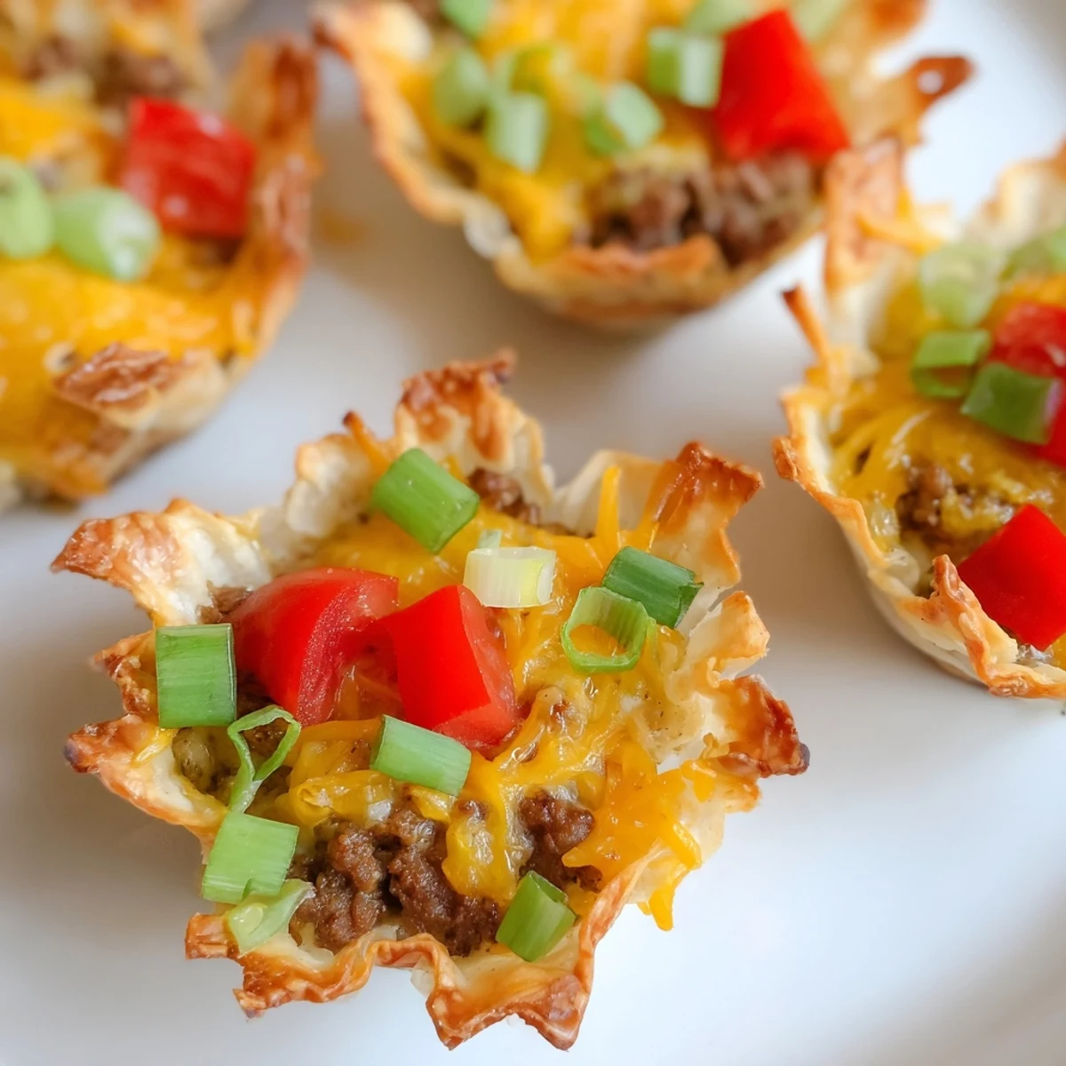 Crispy bite-sized cups loaded with spiced ground beef, zesty ranch blend, and shredded cheddar cheese