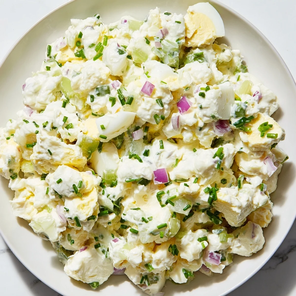 Creamy cottage cheese egg salad served on whole grain toast with fresh chives and crisp celery