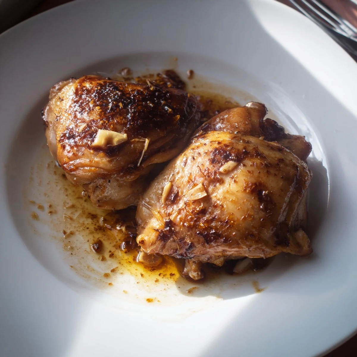 Golden brown roasted Ina Garten Indonesian Ginger Chicken with caramelized skin and sticky soy-ginger glaze