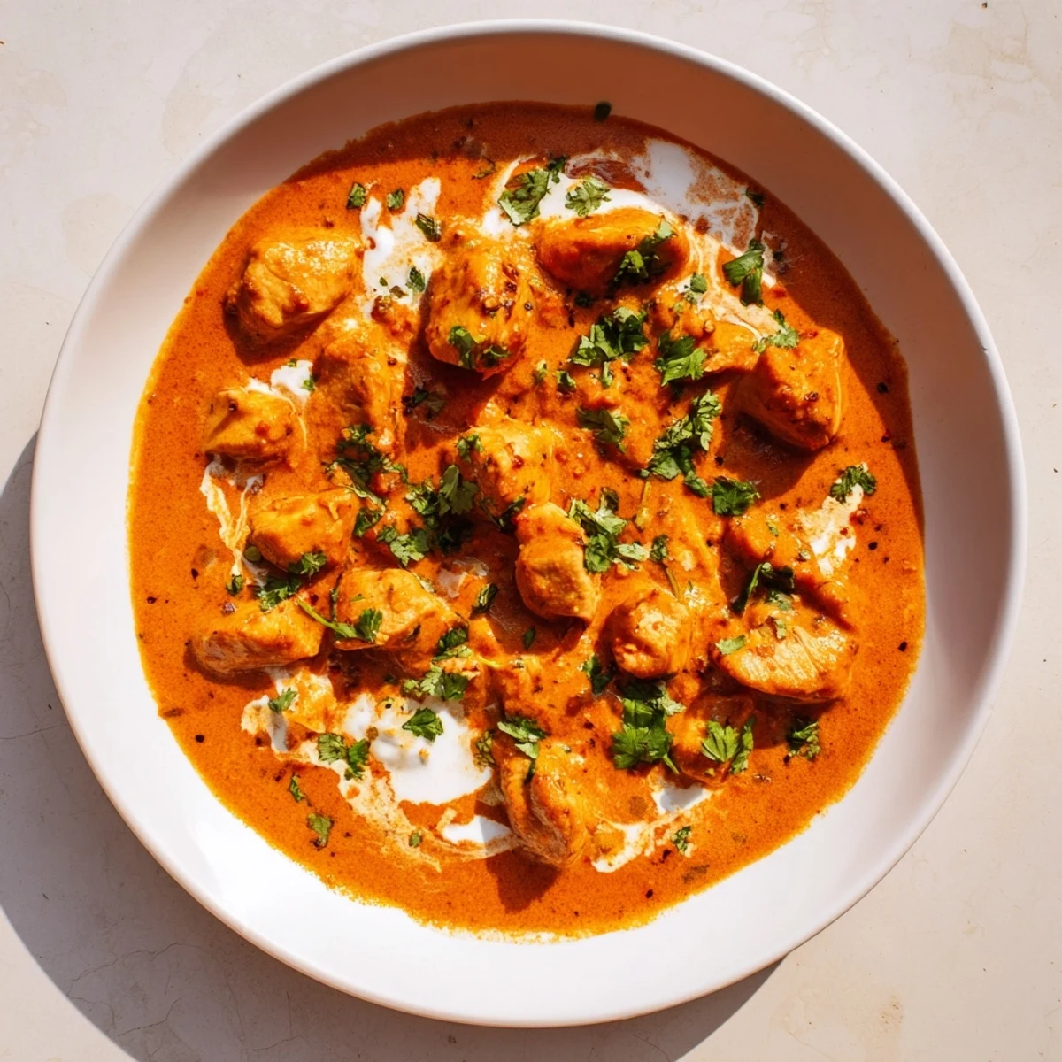 Creamy Instant Pot Butter Chicken featuring tender chicken pieces in a rich spiced tomato sauce garnished with fresh cilantro