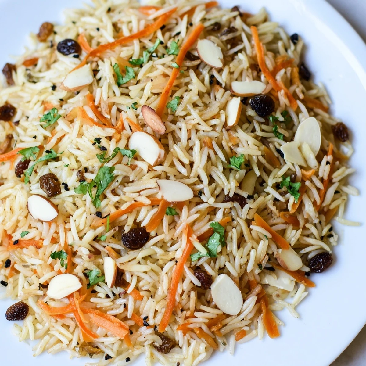 Fragrant Afghan rice studded with warm spices and colorful carrot ribbons in a rustic bowl.
