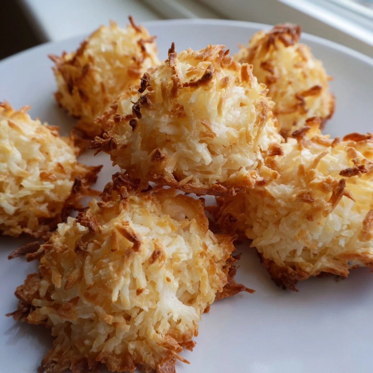 Chewy coconut macaroons dipped in rich melted chocolate, arranged on a rustic serving board