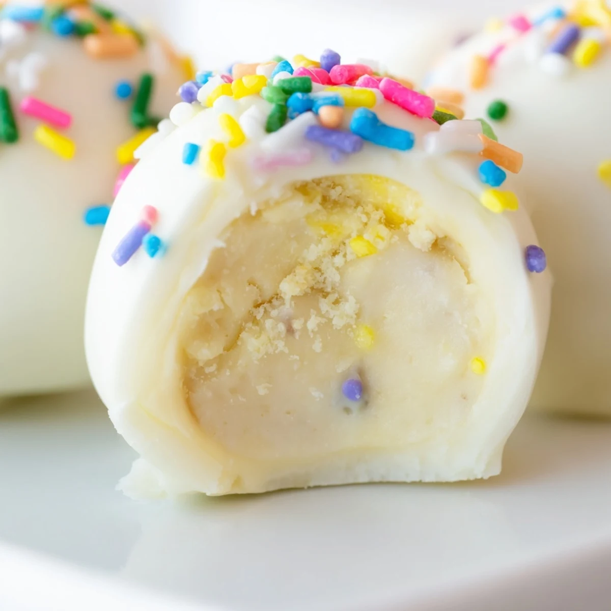 Golden vanilla wafer-studded Banana Pudding Easter Truffles arranged on a white serving platter