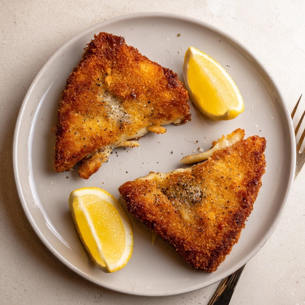 Crusty Greek fried cheese with melted center served on white plate with herbs