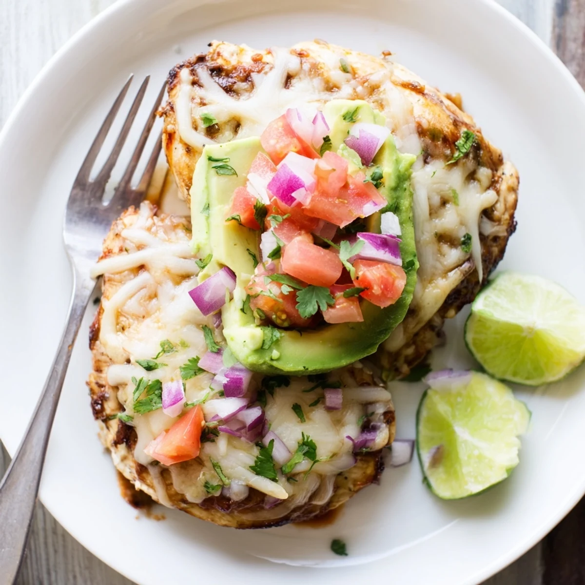Golden grilled Fiesta Lime Chicken With Avocado topped with creamy diced avocado and fresh cilantro.