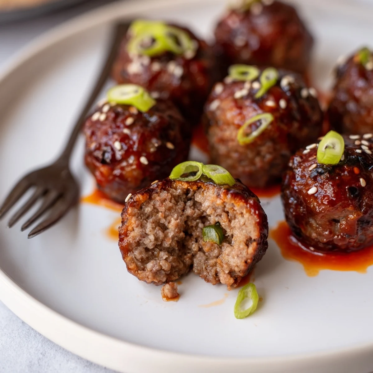 Crisp edged Firecracker Meatballs tossed in hot honey and vinegar sauce, party ready