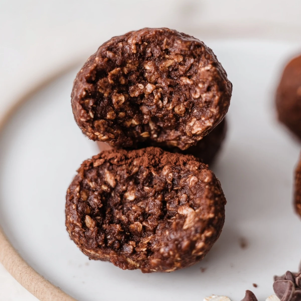 Brownie Protein Bites arranged on parchment, fudgy centers glistening with chocolate