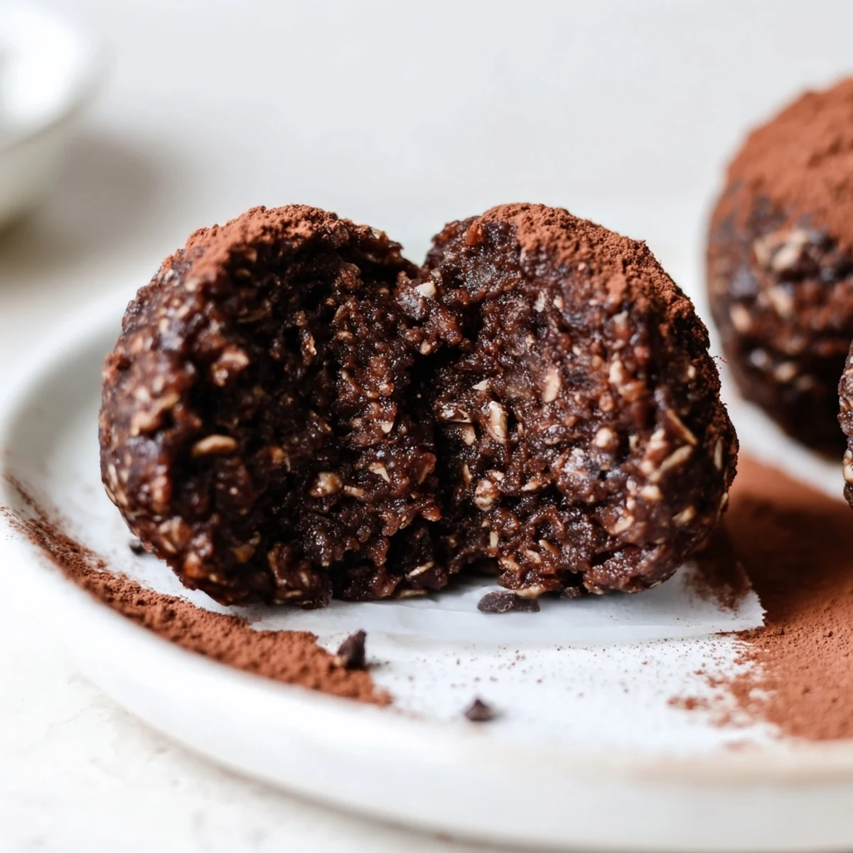 Stacked Brownie Protein Bites studded with dark chips, ready for post workout snack