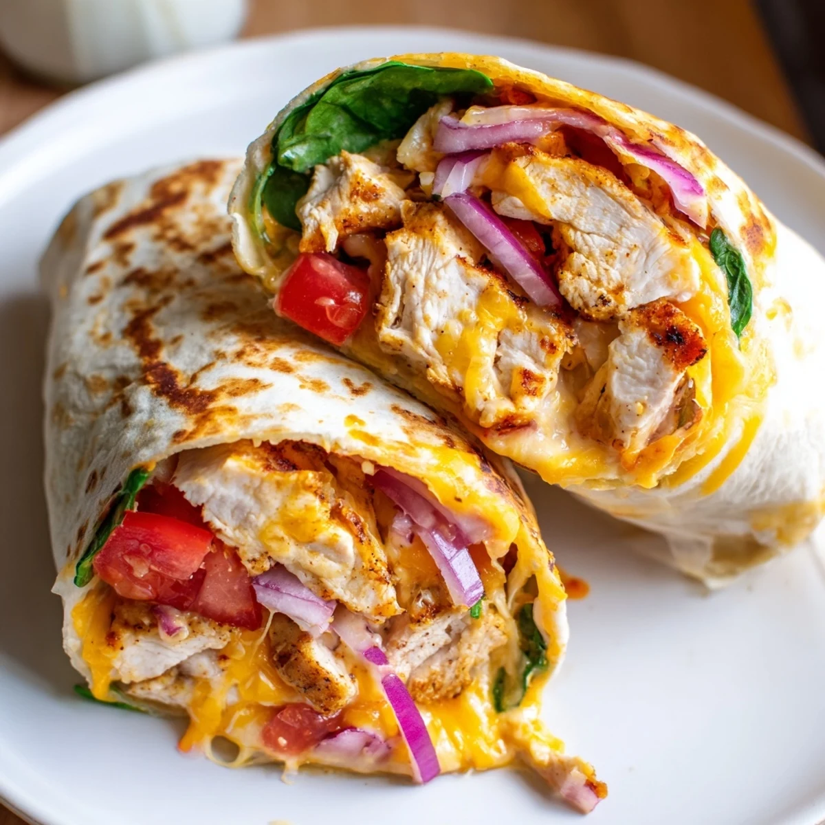 Cozy Cheesy Garlic Chicken Wraps sizzling in skillet, melted cheese oozing  