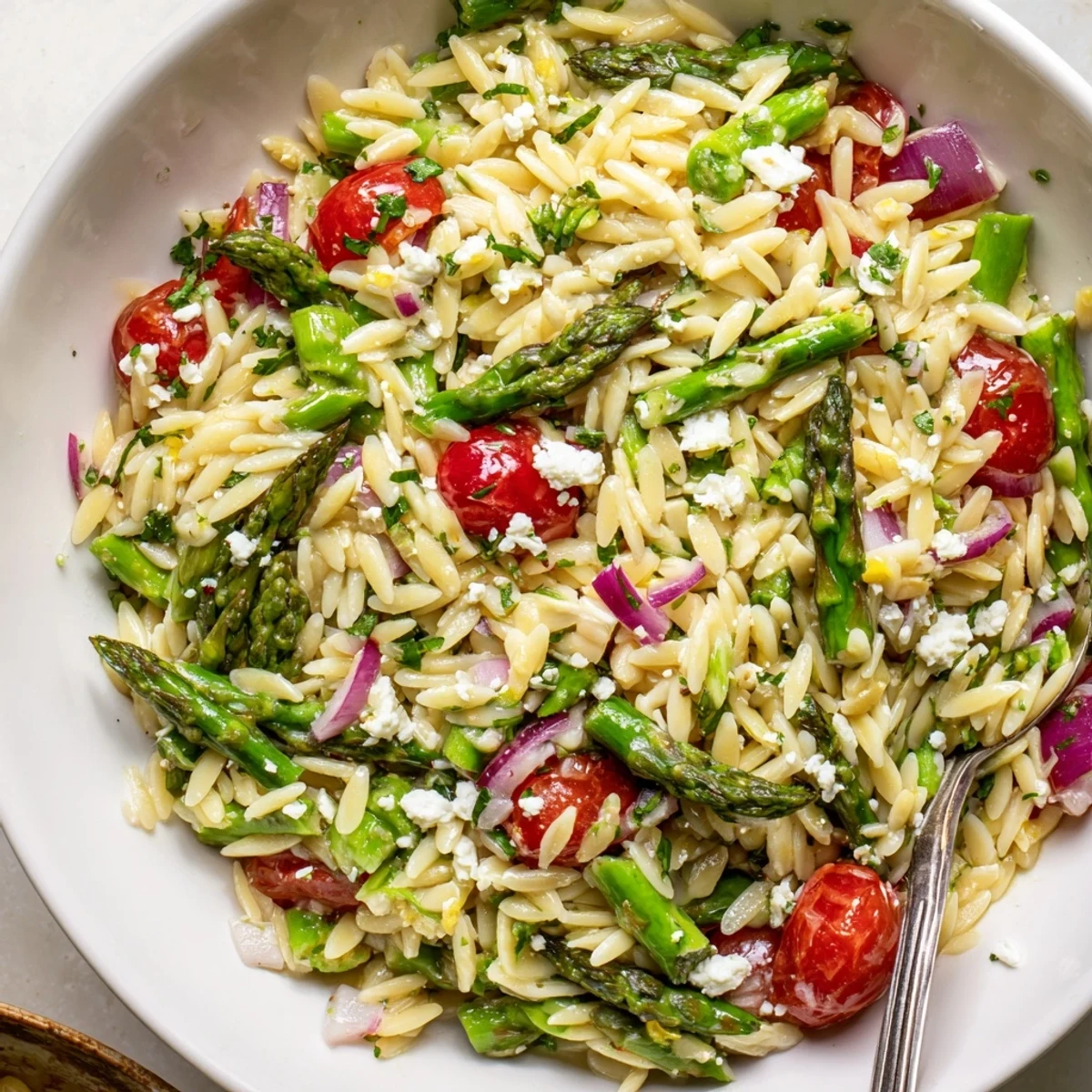 Asparagus Orzo Salad With Lemon Vinaigrette, tender spears and al dente orzo