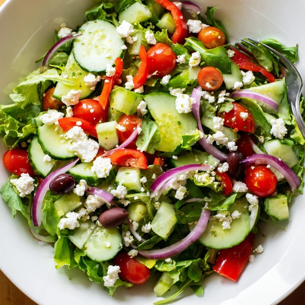 Fresh Salad Recipe with crisp mixed greens, juicy tomatoes and lemon dressing