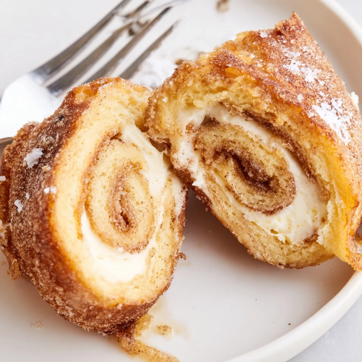 Cinnamon Roll French Toast Roll Ups glisten with cinnamon sugar, warm and handheld