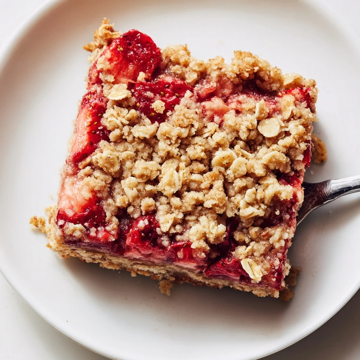 Hearty Strawberry Oatmeal Crumble Bars cooled on wire rack, ready to slice