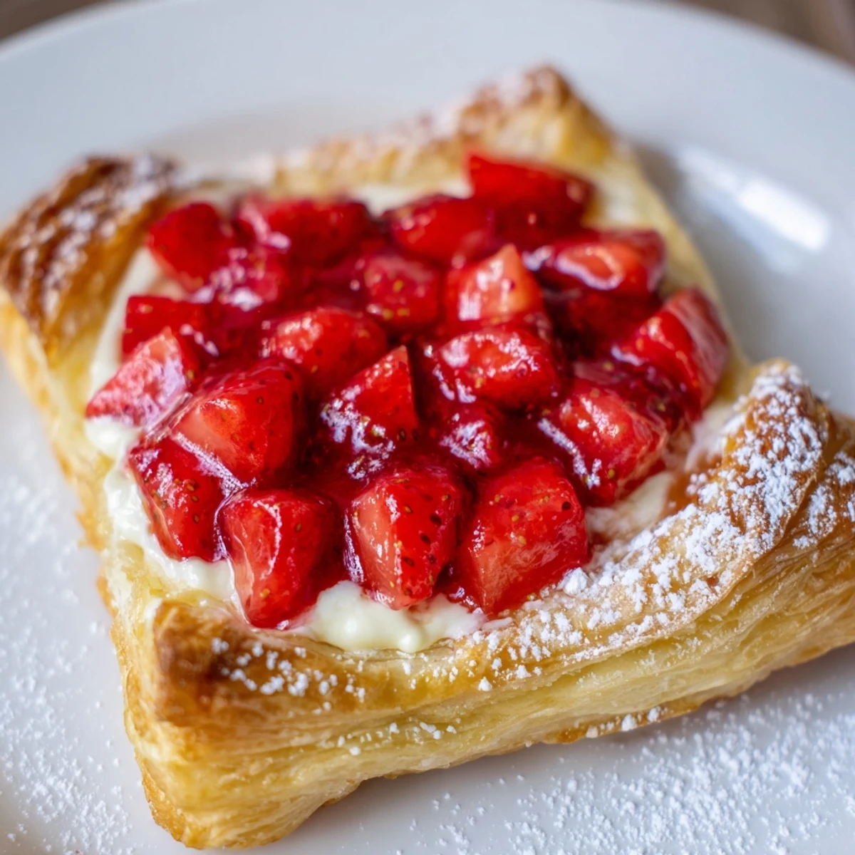 Morning Strawberry Danish Recipe served with chilled Riesling, flaky layers visible.